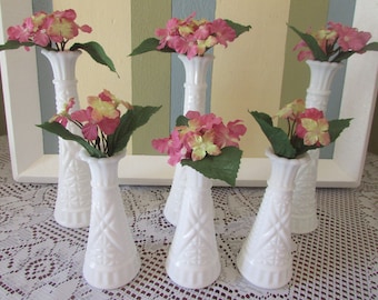 Wedding White Vase, VINTAGE Milk Glass Set Of 3 Large And 3 Small, Bud Vase, VINTAGE 1970'S Holiday Decor, Gift For Wedding Decor