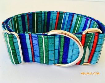 Martingale Dog Collar or Buckle Dog Collar Blue Strips, Greyhound Collar, Martingale collar - 4GUAUS.com