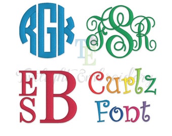 Embroidery Fonts Pack, Embroidery Monogram Fonts, Embroidery Circle Monogram, Embroidery Vine Monogram, Embroidery Stacked Monogram 0011