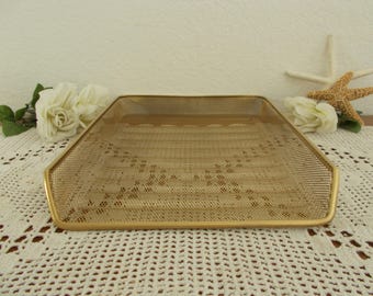 Gold Metal Wire Desk Tray Paper Organizer Industrial Office Table Storage Hollywood Regency High Fashion Paris Office Glamorous Home Decor