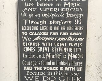 In This House, We Do Geek Customize Wooden Sign, Make Your Own Geek Sign, Birthday Gift, Geek Sign,  Gift, Gift for Him