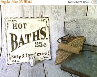ON SALE Shabby Chic Bathroom Sign - White/ or Pick Color - Bath Sign - Bathroom Wall Decor - Shabby Chic Wall Hooks - Towel Hooks - Vintage