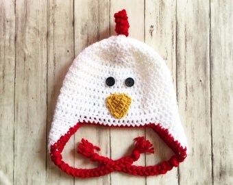 Crochet Chicken Hat | kids chicken hat, kids rooster hat, bird hat, turkey hat, Halloween chicken costume, rooster costume, baby chicken hat