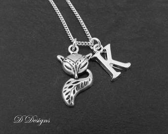Fox Necklace, Personalised Fox Jewellery, Personalised Letter Necklace, Sterling Silver Necklace, Personalised Fox Necklace. gifts for Her