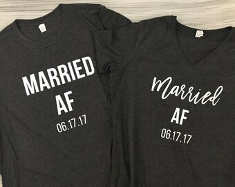 Married AF - Husband and Wife Shirt Set - Just Married shirt set - Wedding gift - Bridal shower gift - Honeymoon shirts - Honeymoon Bound