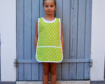 Kids Art Smock 6-8 Years Cotton Green with White Stars Painting Apron Boys Girls Unisex Tablier Enfant Garçon Fille Ecolier Cotton Vert