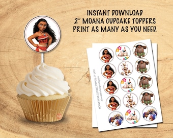 MOANA CUPCAKE TOPPERS | Instant Download! | Moana Party Decor