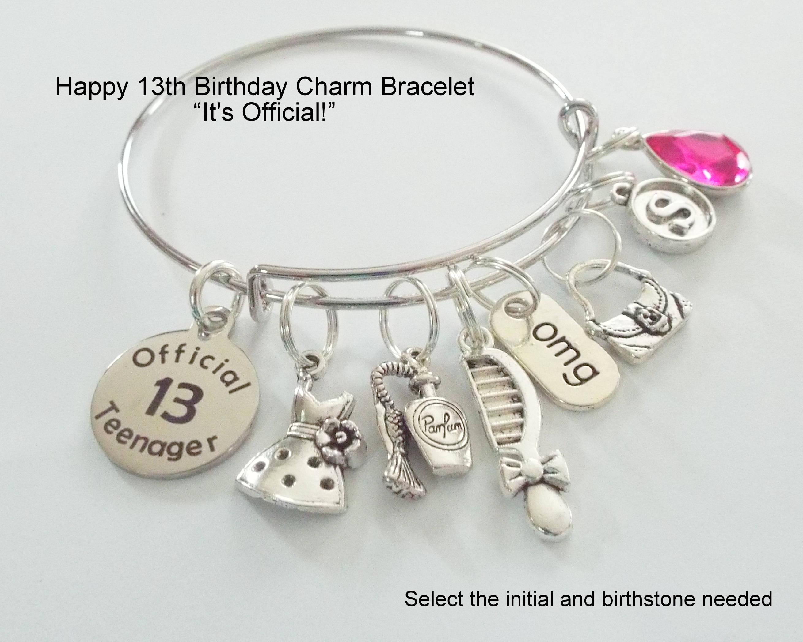 13th Birthday Girl, 13th Birthday Charm Bracelet, Gift for Girl Turning
