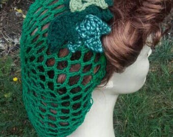 Poison Ivy, snood, Poison ivy costume, hairnet, 1940s snood, green snood, comic con,crochet snood,cosplay