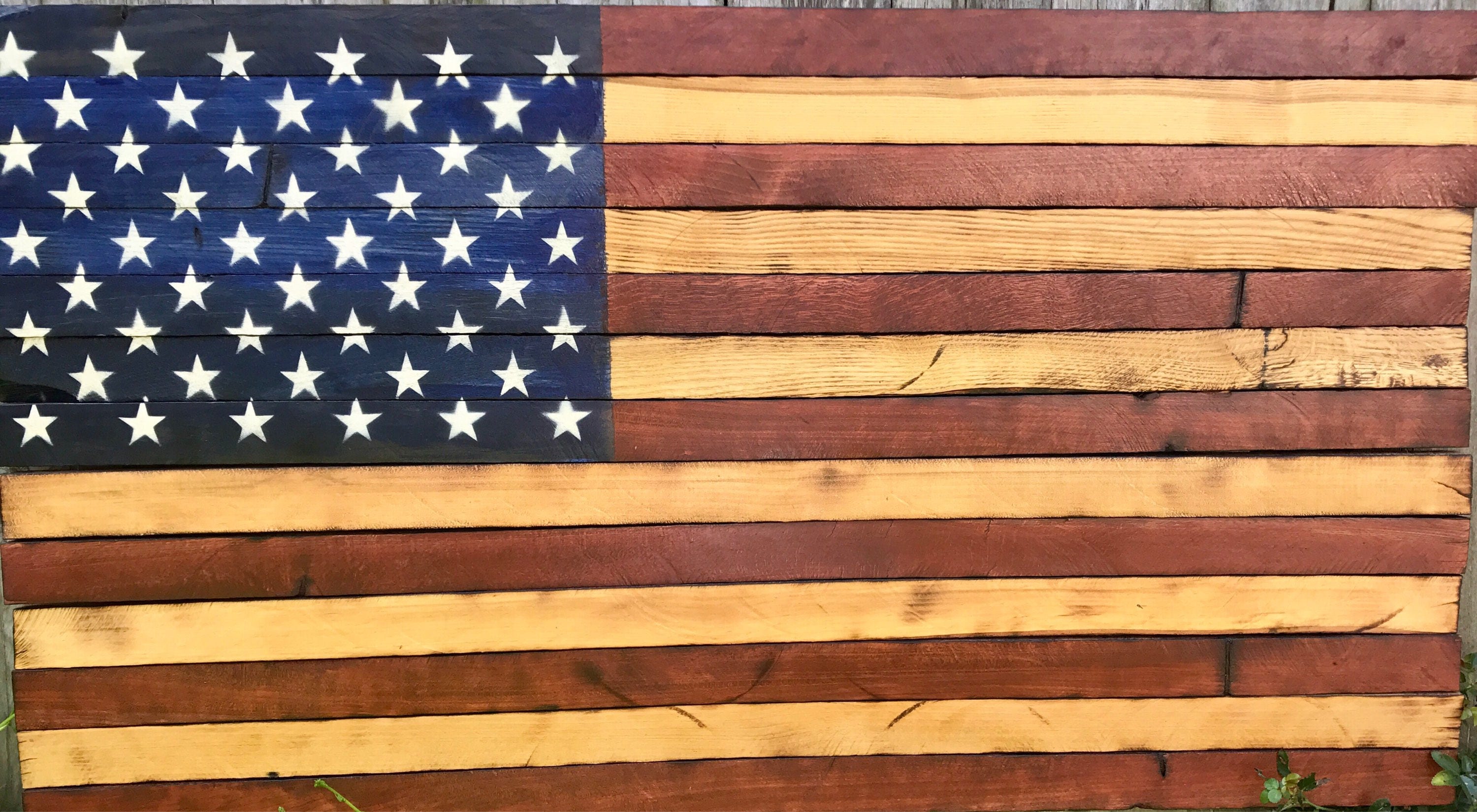 Reclaimed Wood American Flag with 50 Stars