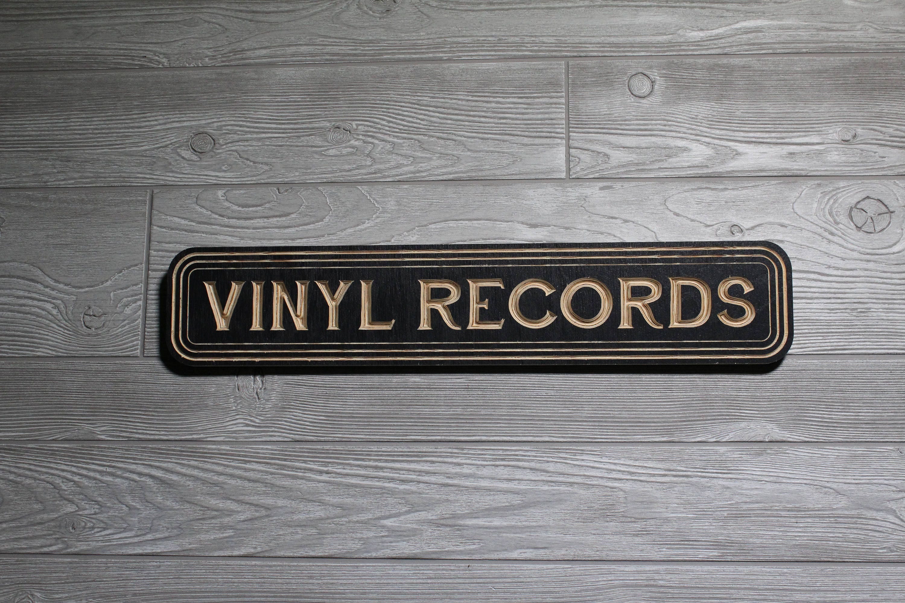Vinyl Records Retro Style Carved Wooden Sign for Record