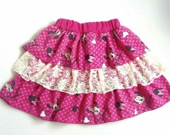 Minnie mouse skirt Girl laces skirt Three layer skirt Cotton Minnie mouse skirt