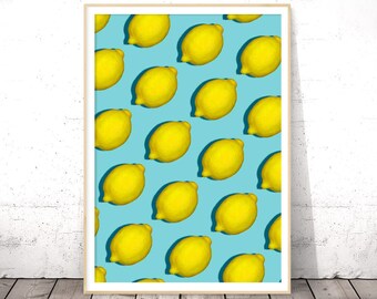 Printable Fruit Art, Lemon Wall Print, Lemon Printable, Citrus Kitchen Print, Digital Download Print, Lemon Print, Modern Farmhouse Art