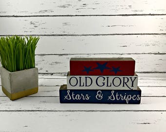 Freedom Old Glory Stars & Stripes Stackable Blocks - Fourth of July Wood Blocks - Patriotic Blocks - Military Blocks - Stackable Blocks