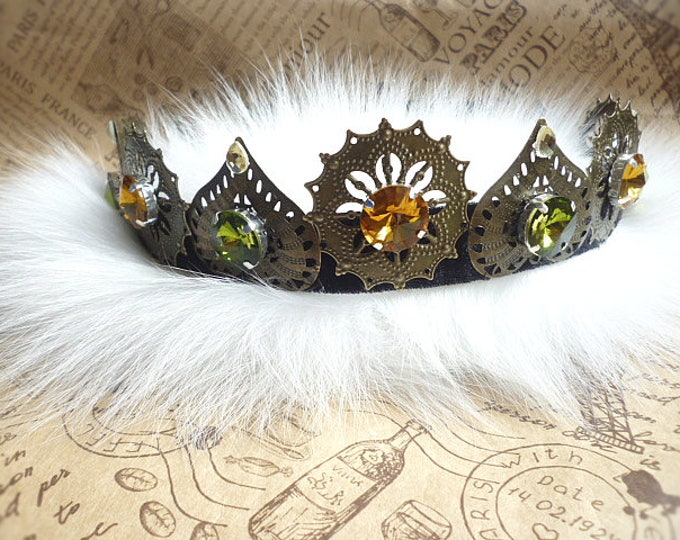 bronze Crown Tudor Baroque male Dolce men Crystals Filigree Renaissance Jewelry king prince Circlet Headband Cosplay hair olive rich brown