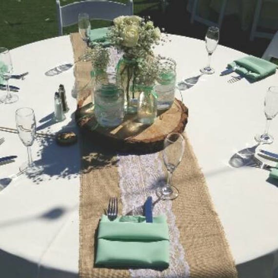 14 Wide Burlap Lace Table Runner Ivory or White Lace