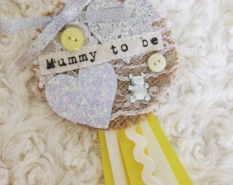 Yellow and silver baby shower rosette mummy to be - nanny to be - godmother - any wording - baby shower favour