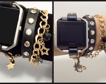 Fitbit Blaze Apple Watch Studded Gold Star Kitty Charm Watch Band