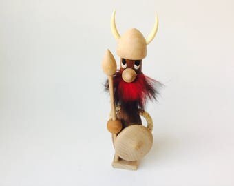 Vintage Teak Wood Viking Figure With Horned Helmet/Viking/Vintage/MCM Home Decor/MCM Viking/Nordic