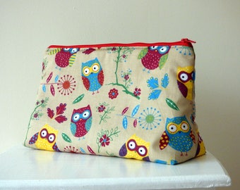 Owl Wash Bag, Toiletry Bag, Large Cosmetic Bag, Bird Beauty Bag, Travel Bag, Large Zipper Pouch, Owl Lover Gift, Gift for Her