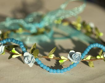 Blue flower Crown beaded front