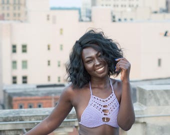 MYSTIC - crochet bikini - festival top - hippie crop top - bohemian bralette - sexy swimsuit - crystal halter - custom swimwear