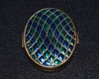 Vintage Avon Compact, Oval Blue and Green Makeup Mirror, 1960s Compact, Avon Collectibles, Enamel Compact Travel Mirror, Metal Jewelry Case
