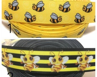 Bumble Bee ribbon, Bumble bee Grosgrain Ribbon, Bees Ribbon