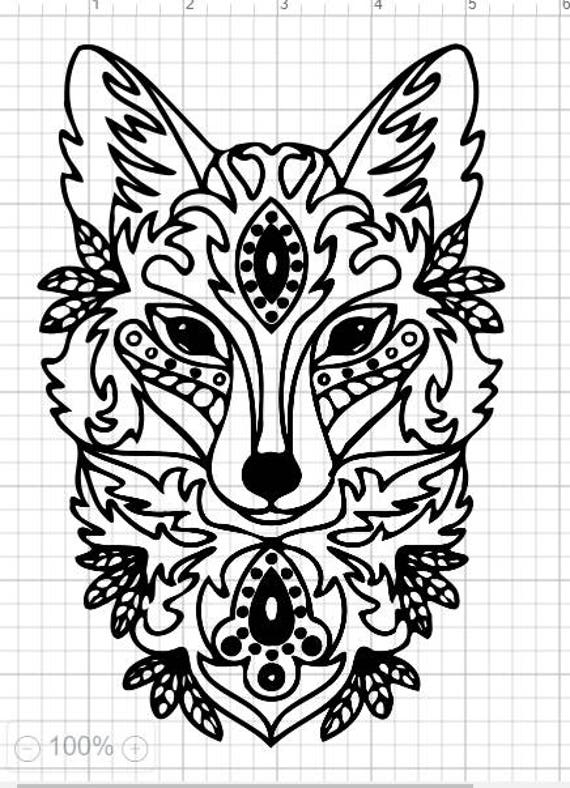 Mandala Fox Head SVG EPS DXF Studio3 Cut Files