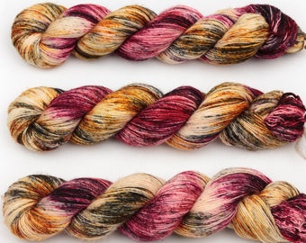 temptation hand dyed yarn speckled yarn fingering yarn merino wool 4ply skinny singles red black gold 100g
