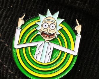 Rick Sanchez Peace Among Worlds soft enamel pin 1.25" + Rick and Morty sticker pack 35 pcs