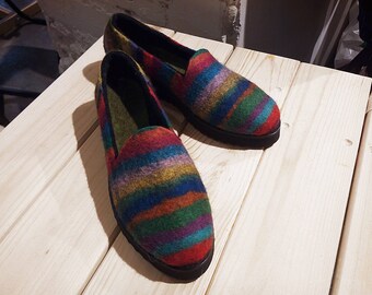 Felted colorful rainbow women slippers