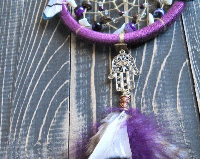 Boho dream catcher Purple boho dreamcatcher Wall Hangings Home decor Dream catcher wall hanging Hamsa dream catcher Small dream catcher