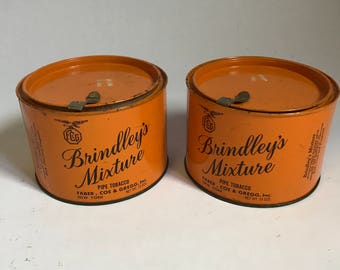 Vintage Brindley's Mixture Pipe Tobacco Tin, Set of 2 Tins, Orange Tin, Tobacciana, Collectable Tin, Man Cave Decor, Tobacco Can, Vintage
