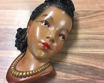 Vintage Plaster Wall Hanging Plaque Ladies Face