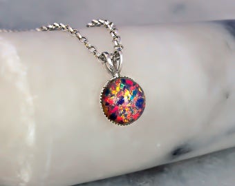 Pendentif Collier Arbre En Opale Bleue Lab Créée - Chaîne Argent Plaqué 1 Mm - Neuf Sans Emballage