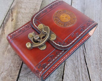 Tarot leather Deck Box Sun Moon Tarot bag Original Rider Waite Tarot leather case Leather pouch Tarot Card holder Leather bag Antique Brown
