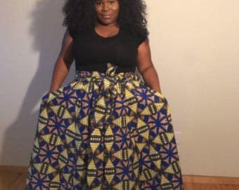 Blue Pinwheel African Print Maxi Skirt / Plus Size / African Fashion / African Clothing / Just Skirting By / JustSkirtingBy / Dashiki Skirts