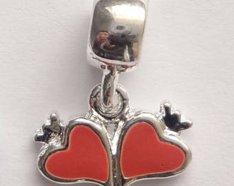 Enamel Heart Charm 19x15mm Pandora Style Large Hole Beads 4PC 10PC