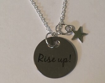 Rise Up hand stamped charm necklace