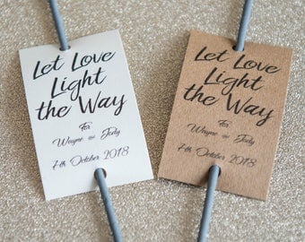 Let Love Light the Way - 20 Personalised Wedding Sparkler Tags