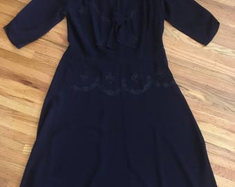 1940's navy blue rayon cut-out dress