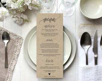 Editable wedding menu template, Rustic Printable wedding menu card, Instant Download, PDF