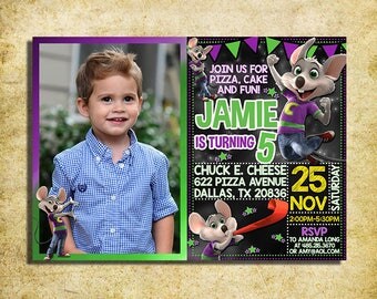 Chuck E Cheese Invitation - Chuck E Cheese Chalkboard Birthday Party Invite With Photo - Printable And Digital File