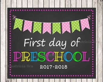 First Day of Preschool Chalkboard Poster Photo Prop 11x14 Printable Instant Download Digital File