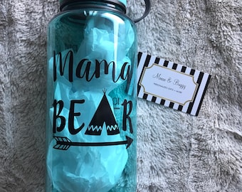 Mama Bear motivational water bottle (one side design), accountability water bottle, hourly time tracker (can be added)