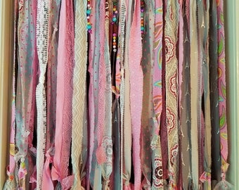 Boho Door Curtains Rag Door Curtains Gypsy Curtains Pink Silver Gray Closet Curtains Hippie Curtains Bohemian Curtains