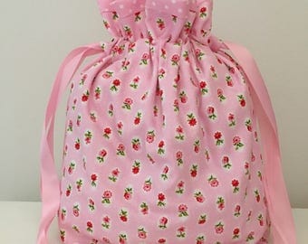 Knitting bags / knitting project bag / sewing bag / crochet bag - pink floral