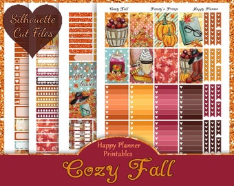 Cozy Fall~Printable Happy Planner Stickers Fall Weekly Kit For The Classic MAMBI Happy Planner with Free Silhouette Cut Files