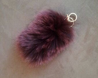Fox fur pom, plum fur pom pom keychain, fur ball, Maroon fur pom, fur keychain,plum fur pom